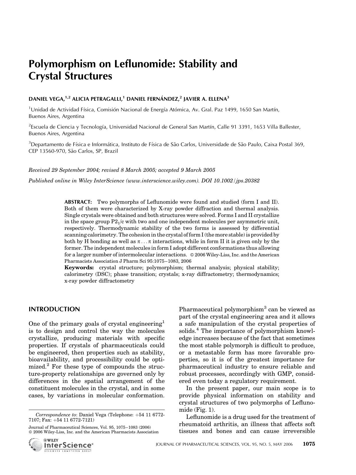 Polymorphism on leflunomide: Stability and crystal structures by Unknown
