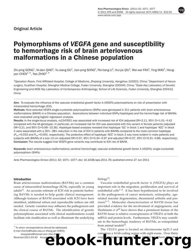 Polymorphisms of VEGFA gene and susceptibility to hemorrhage risk of brain arteriovenous malformations in a Chinese population by unknow