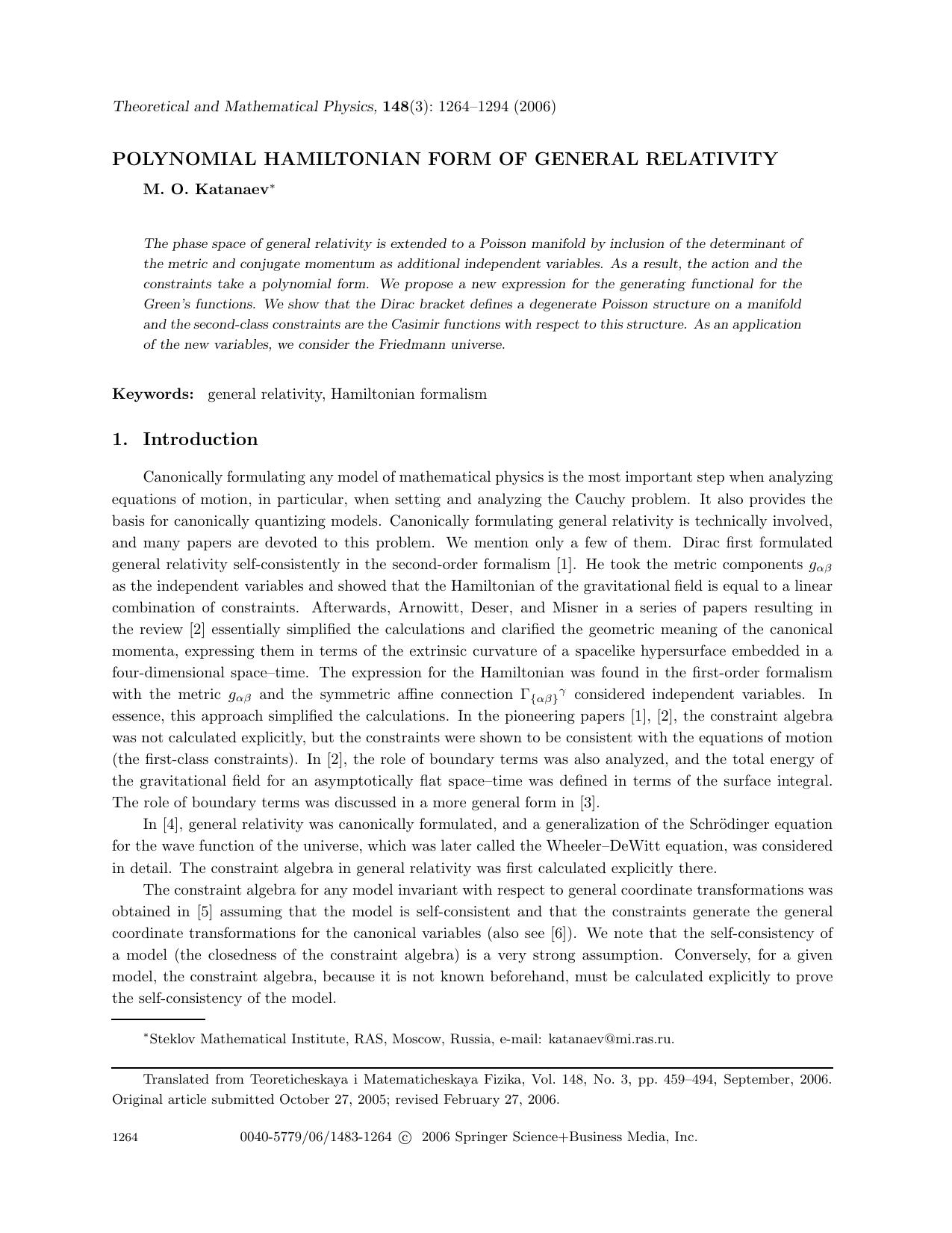 Polynomial Hamiltonian form of general relativity by Unknown