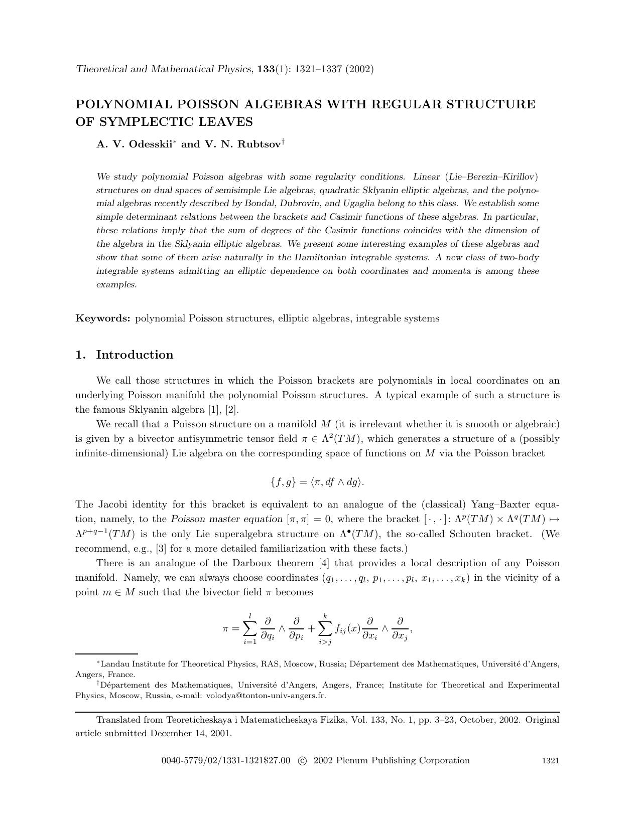 Polynomial Poisson Algebras with Regular Structure of Symplectic Leaves by Unknown