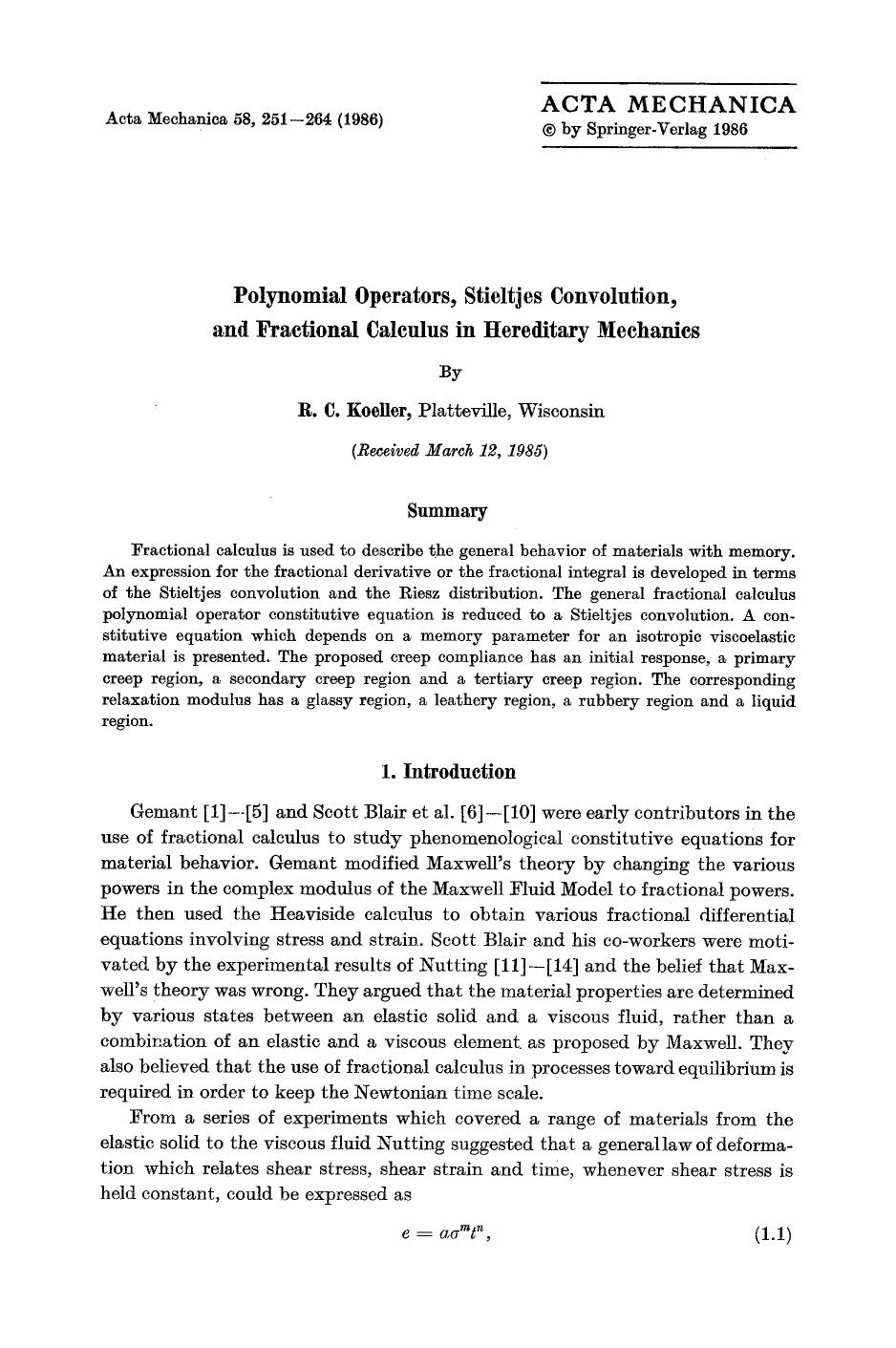Polynomial operators, stieltjes convolution, and fractional calculus in hereditary mechanics by Unknown