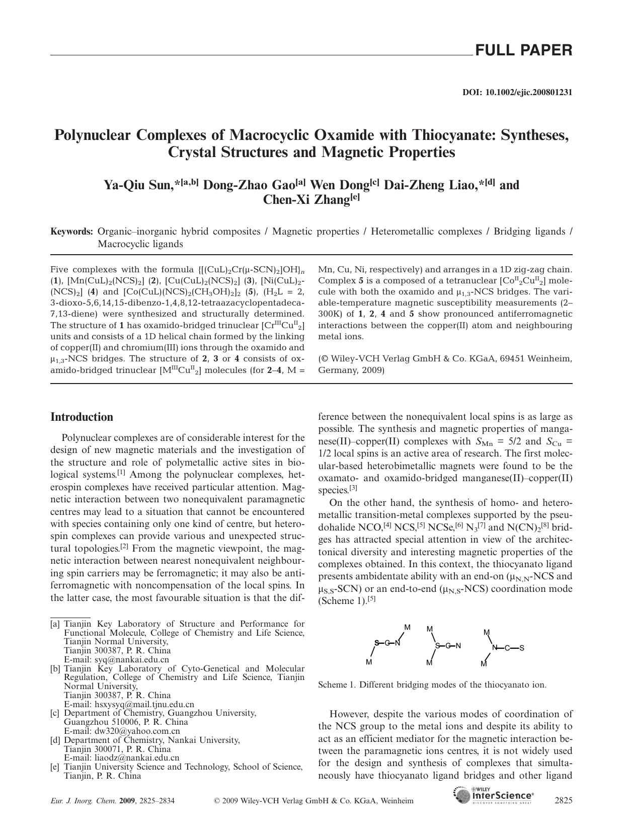 Polynuclear Complexes of Macrocyclic Oxamide with Thiocyanate: Syntheses, Crystal Structures and Magnetic Properties by Unknown