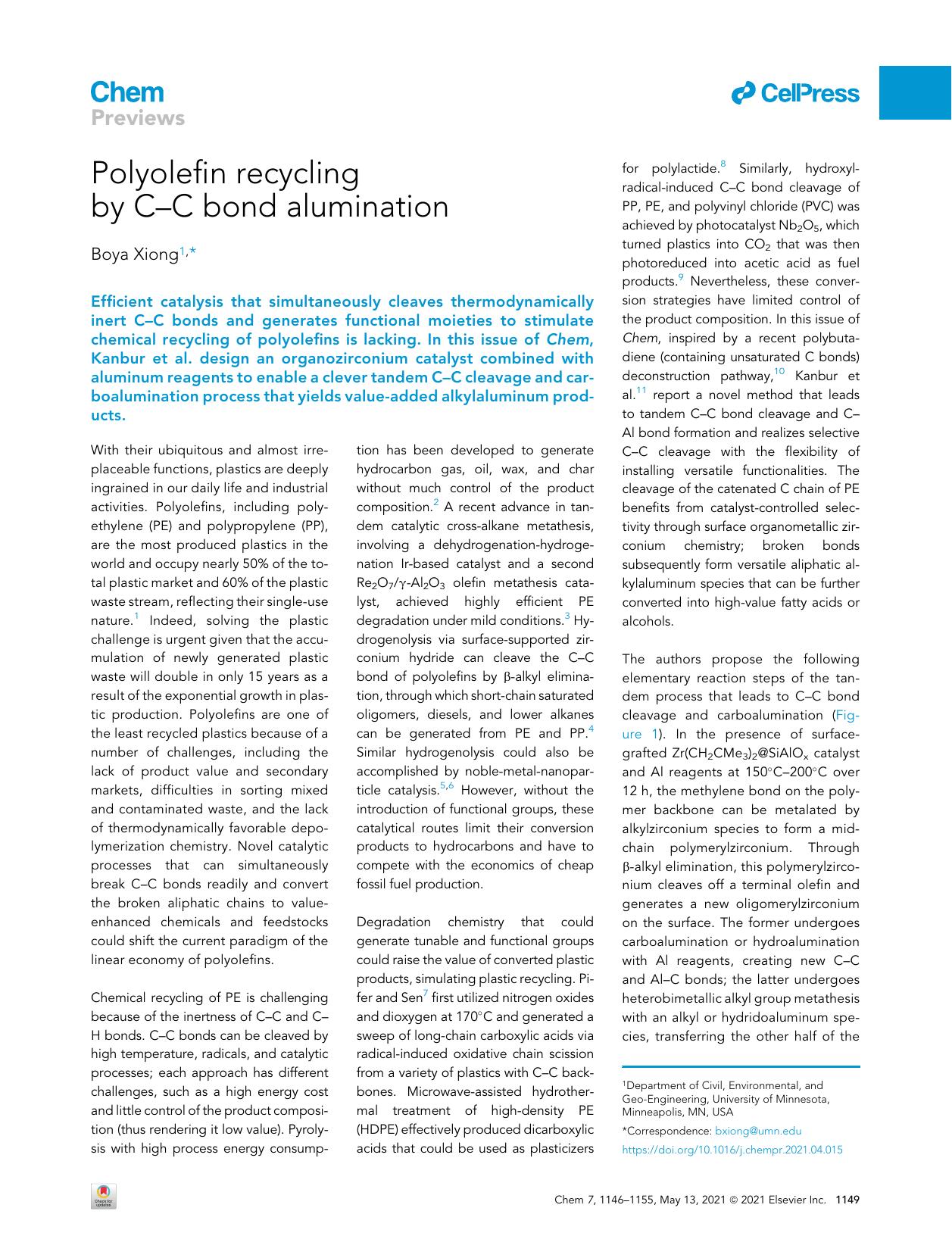 Polyolefin recycling by C-C bond alumination by Boya Xiong
