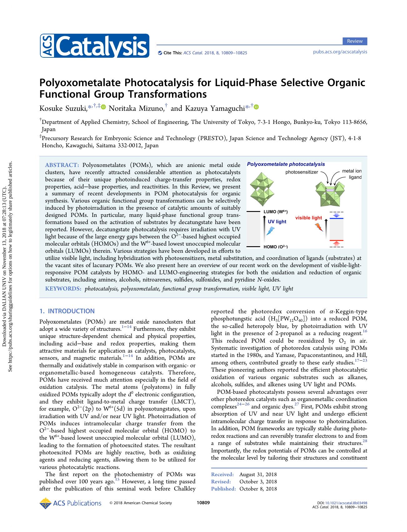 Polyoxometalate Photocatalysis for Liquid-Phase Selective Organic Functional Group Transformations by Kosuke Suzuki & Noritaka Mizuno & Kazuya Yamaguchi