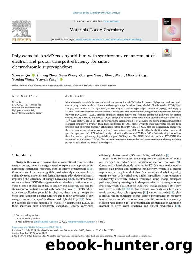 PolyoxometalatesMXenes hybrid film with synchronous enhancement of electron and proton transport efficiency for smart electrochromic supercapacitors by unknow
