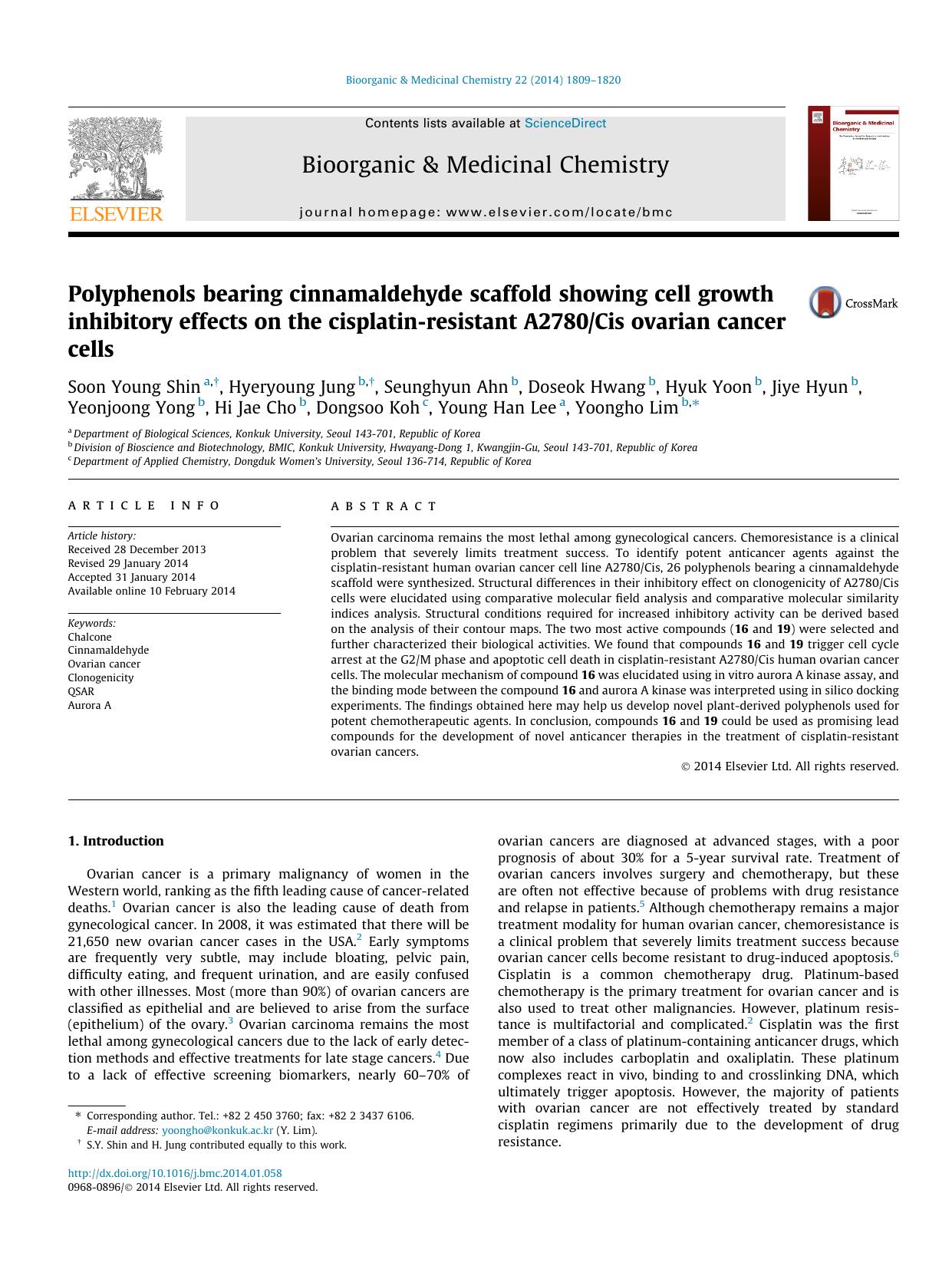 Polyphenols bearing cinnamaldehyde scaffold showing cell growth inhibitory effects on the cisplatin-resistant A2780Cis ovarian cancer cells by unknow