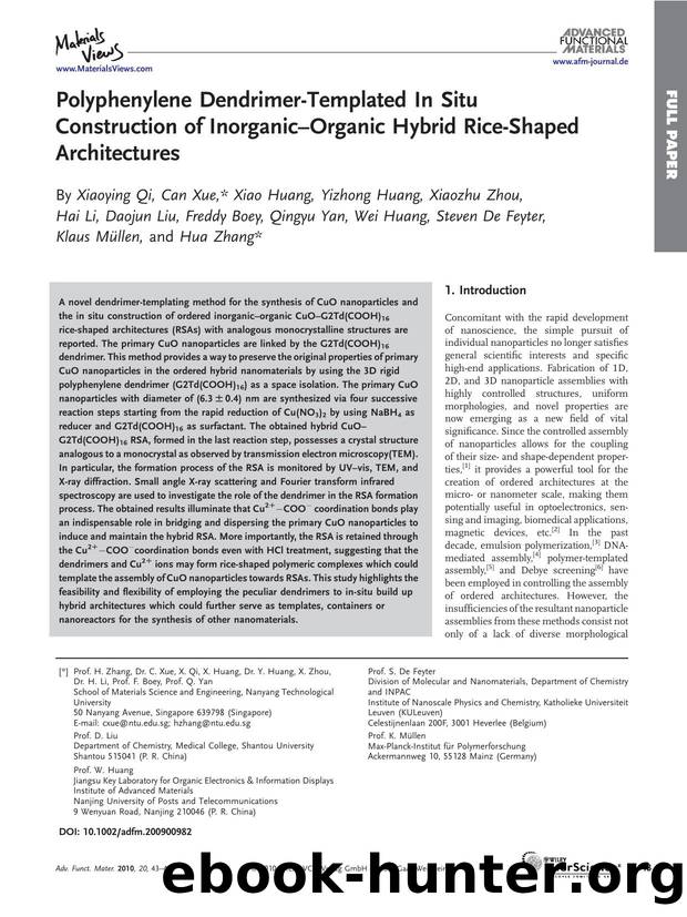 Polyphenylene Dendrimer-Templated In Situ Construction of Inorganic-Organic Hybrid Rice-Shaped Architectures by Unknown