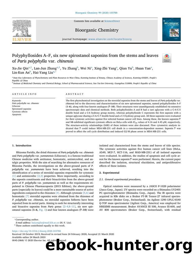 Polyphyllosides AâF, six new spirostanol saponins from the stems and leaves of Paris polyphylla var. chinensis by unknow