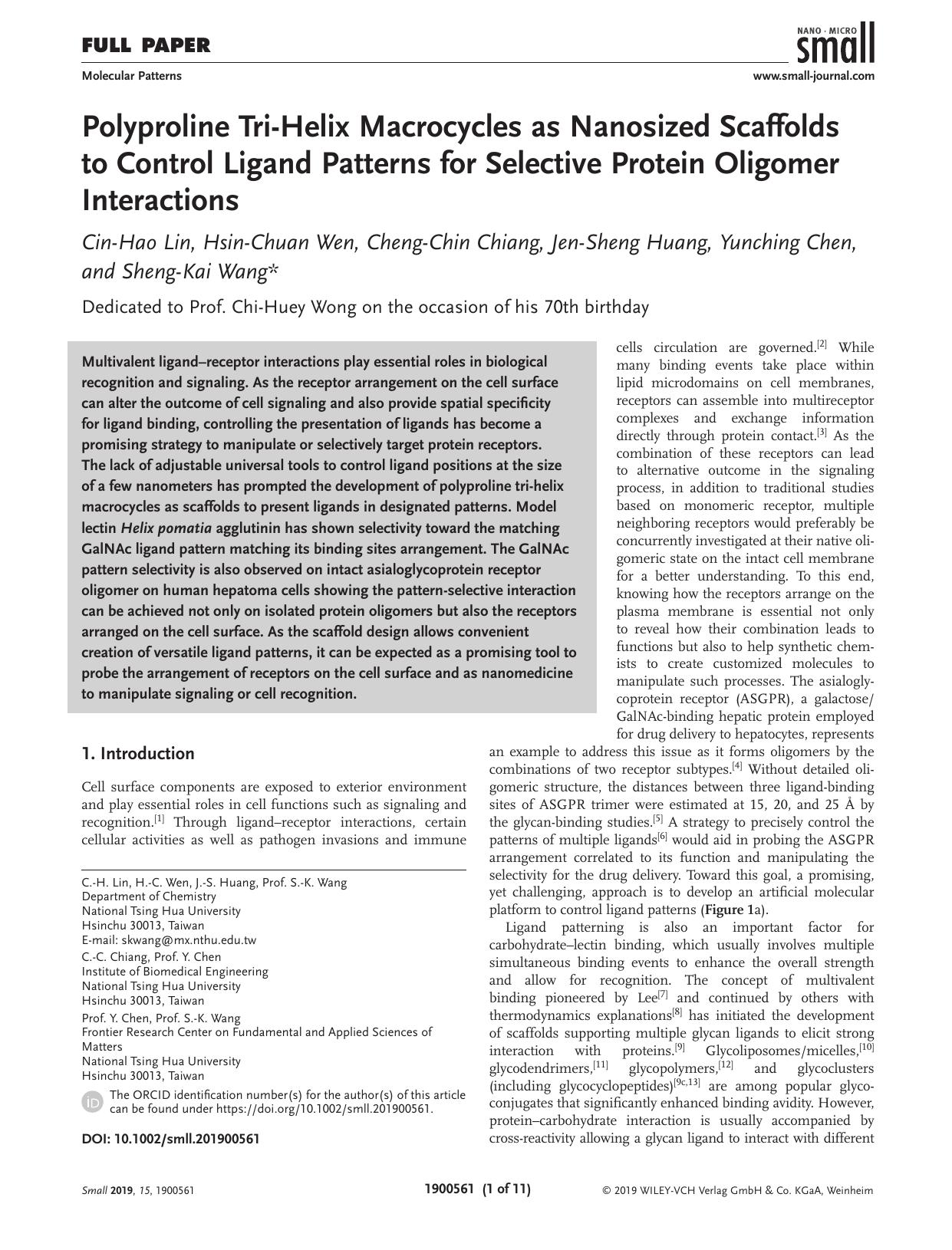 Polyproline Tri‐Helix Macrocycles as Nanosized Scaffolds to Control Ligand Patterns for Selective Protein Oligomer Interactions by Unknown