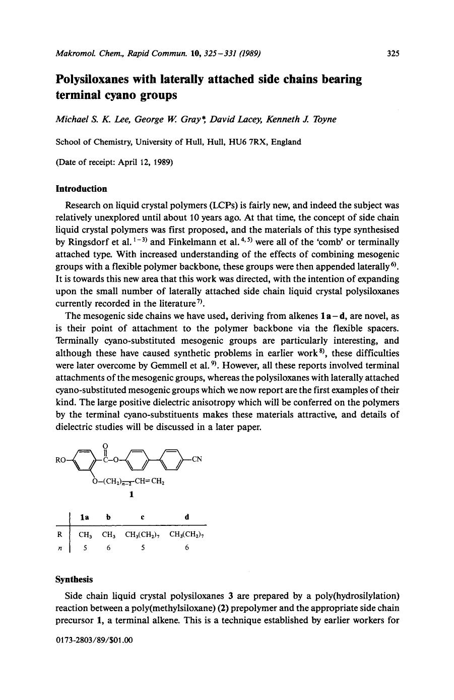 Polysiloxanes with laterally attached side chains bearing terminal cyano groups by Unknown