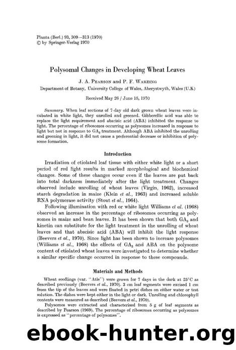Polysomal changes in developing wheat leaves by Unknown