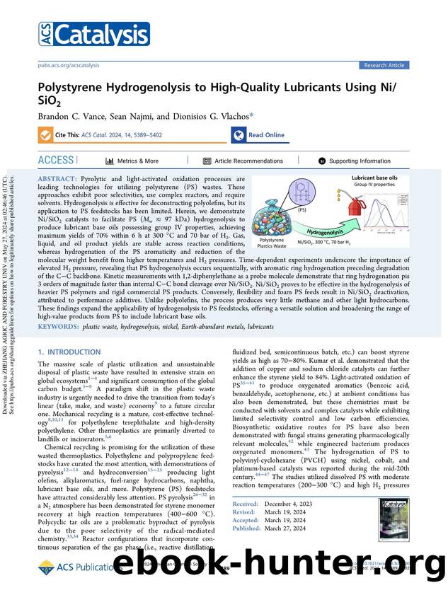 Polystyrene Hydrogenolysis to High-Quality Lubricants Using NiSiO2 by Brandon C. Vance Sean Najmi & Dionisios G. Vlachos