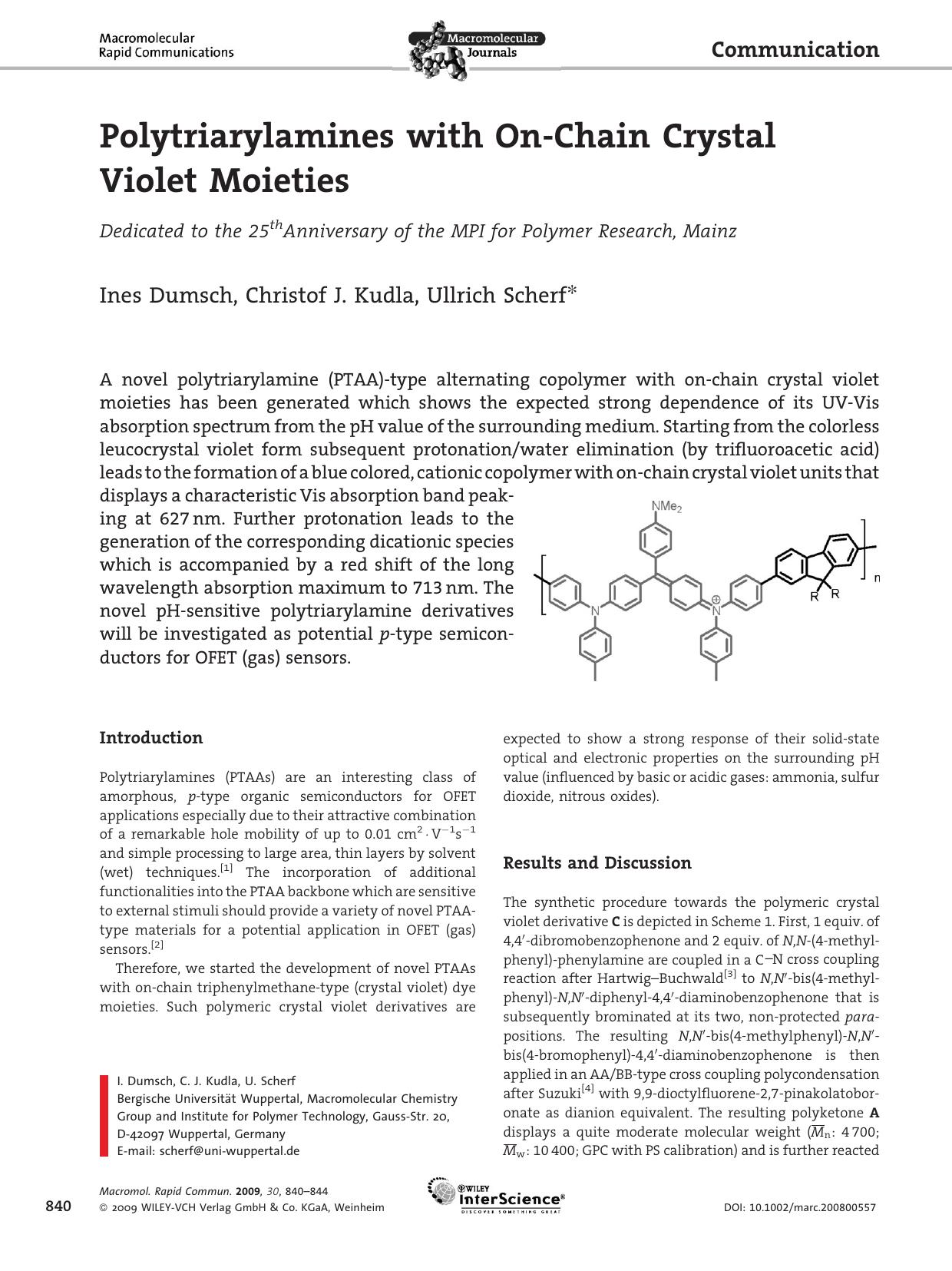 Polytriarylamines with On-Chain Crystal Violet Moieties by Unknown