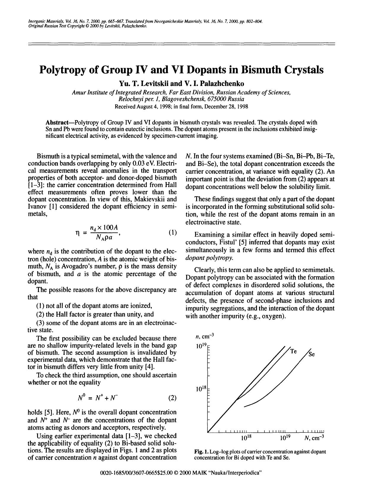 Polytropy of group IV and VI dopants in bismuth crystals by Unknown