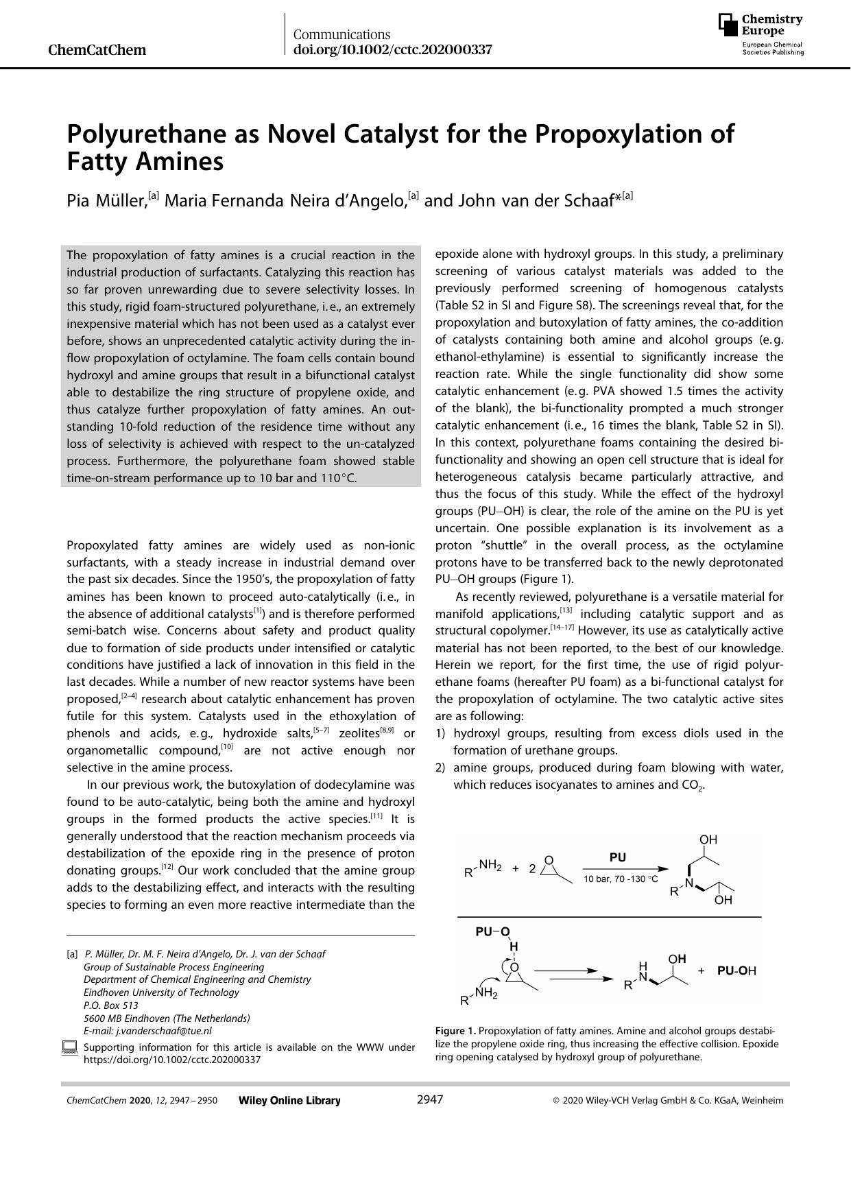 Polyurethane as Novel Catalyst for the Propoxylation of Fatty Amines by Unknown