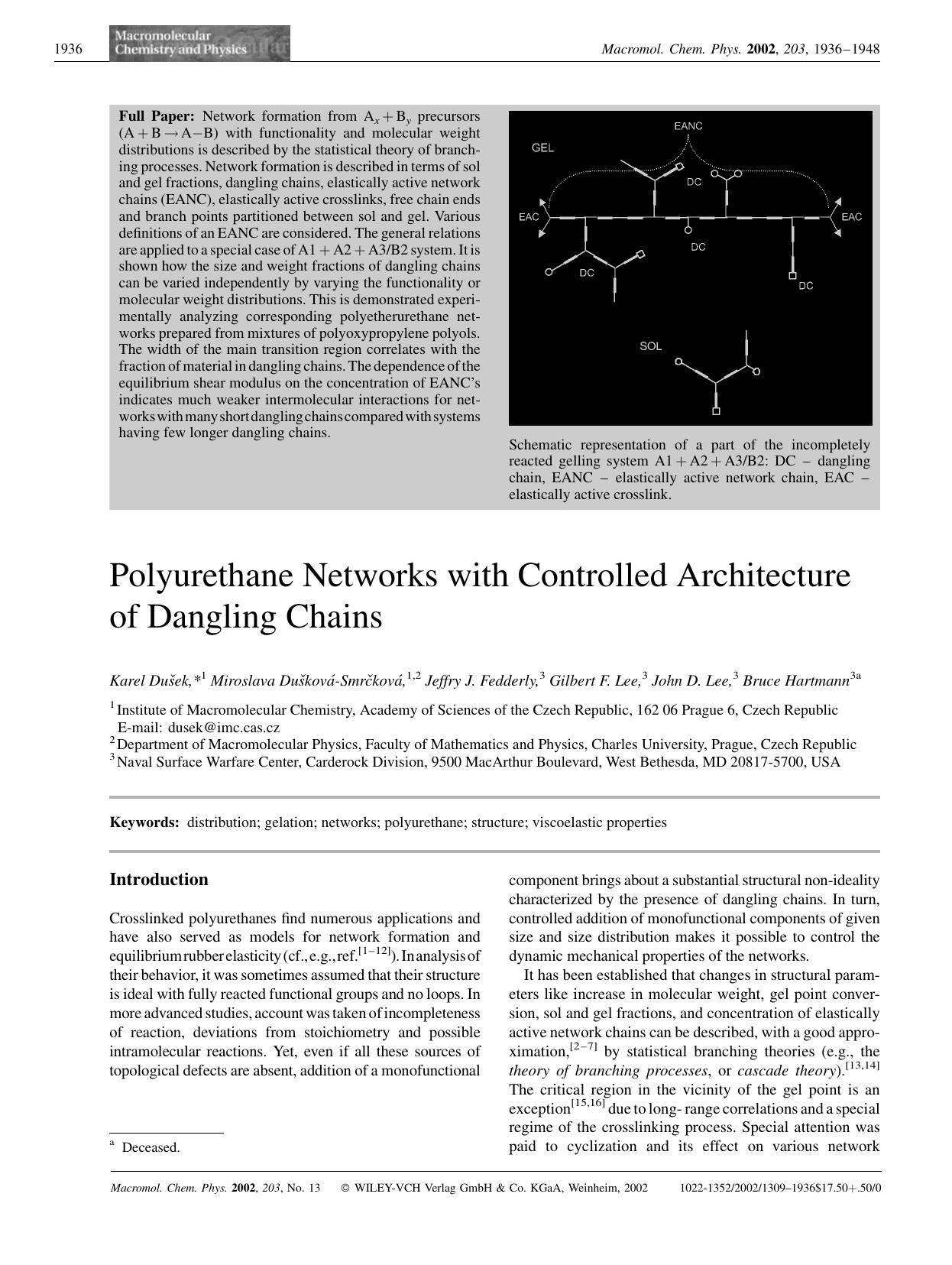 Polyurethane networks with controlled architecture of dangling chains by unknow