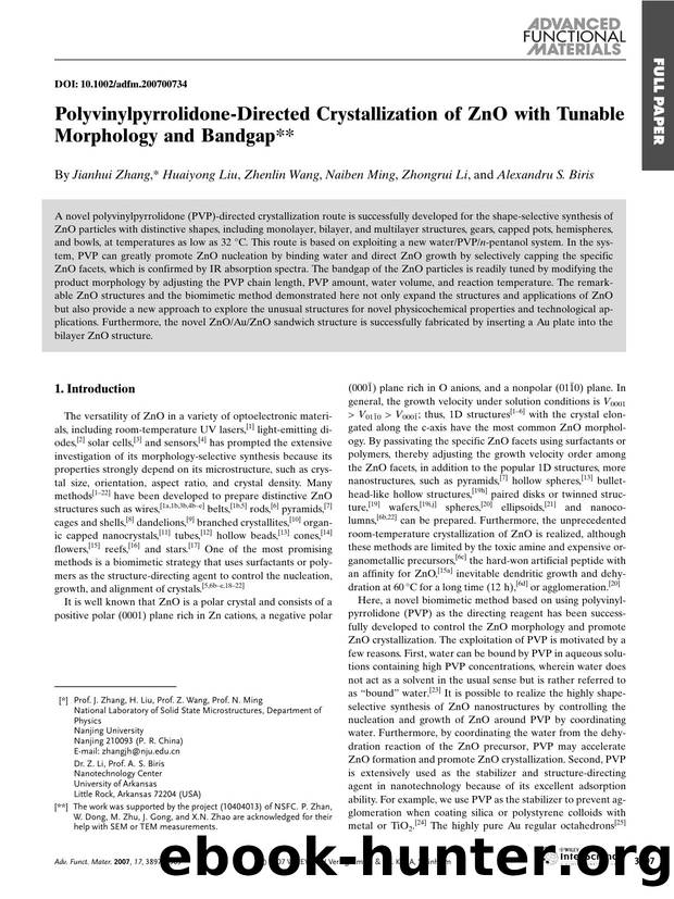 Polyvinylpyrrolidone-Directed Crystallization of ZnO with Tunable Morphology and Bandgap by Unknown