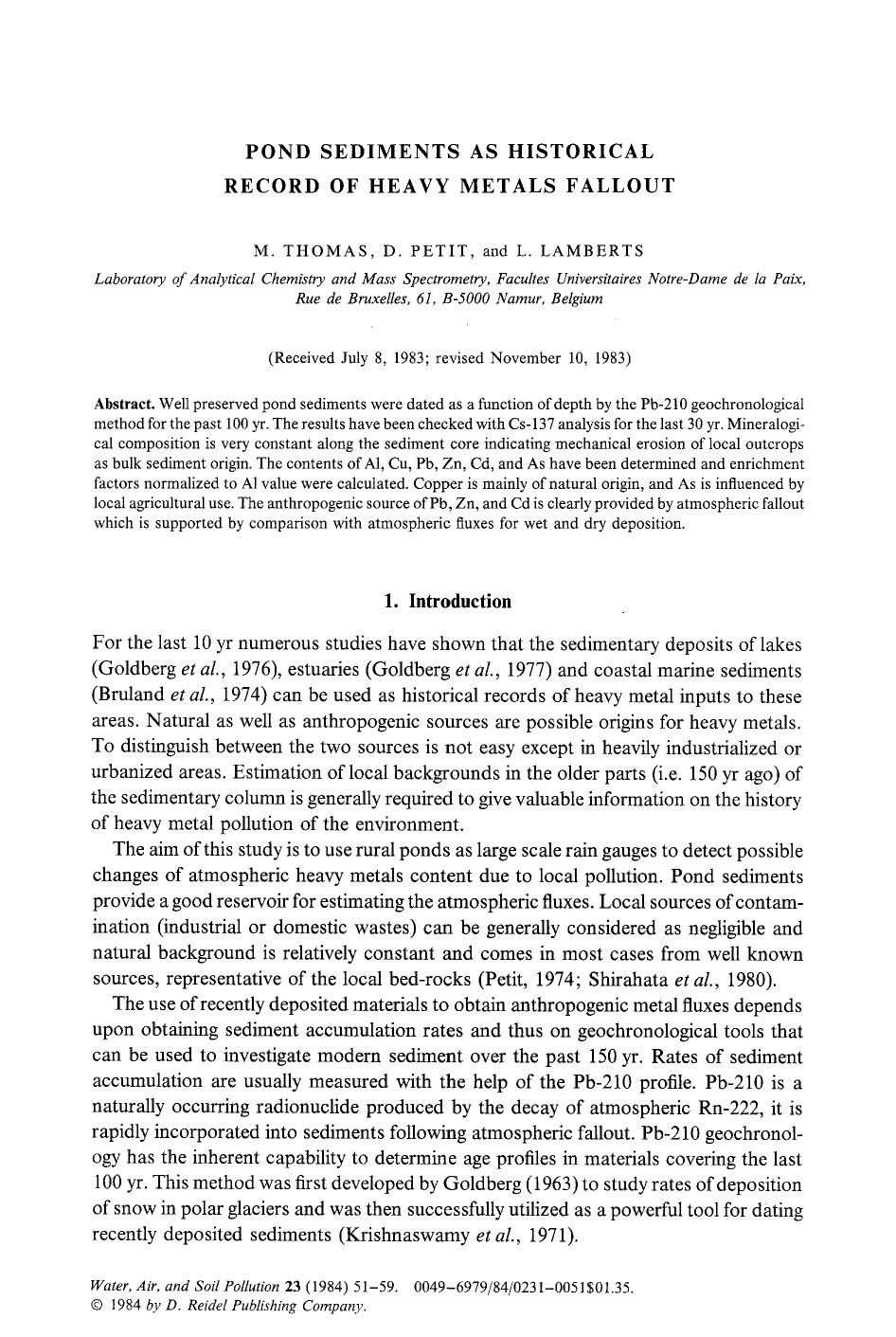 Pond sediments as historical record of heavy metals fallout by Unknown