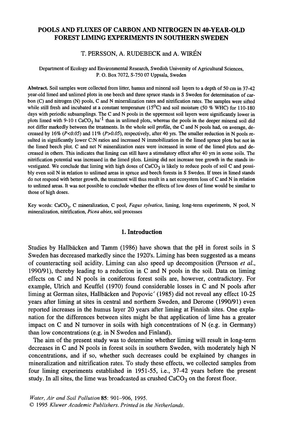Pools and fluxes of carbon and nitrogen in 40-year-old forest liming experiments in Southern Sweden by Unknown