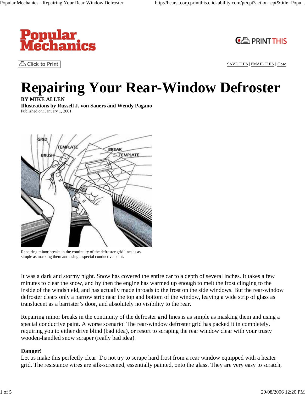 Popular Mechanics - Repairing Your Rear-Window Defroster by HP_Administrator