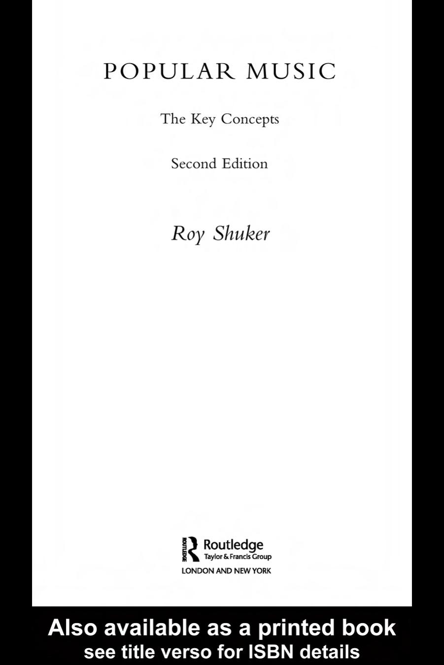 Popular Music: The Key Concepts: Second Edition by Roy Shuker