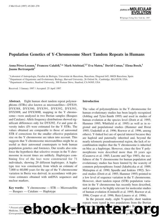 Population Genetics of Y-Chromosome Short Tandem Repeats in Humans by Perez-Lezaun A. et al