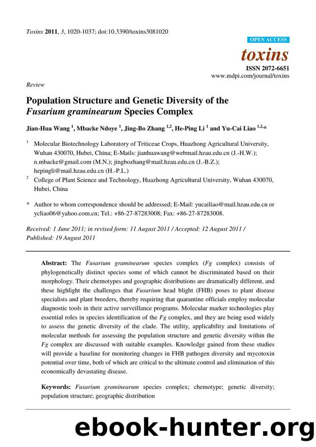 Population Structure and Genetic Diversity of the Fusarium graminearum Species Complex by Jian-Hua Wang & Mbacke Ndoye & Jing-Bo Zhang & He-Ping Li and Yu-Cai Liao *