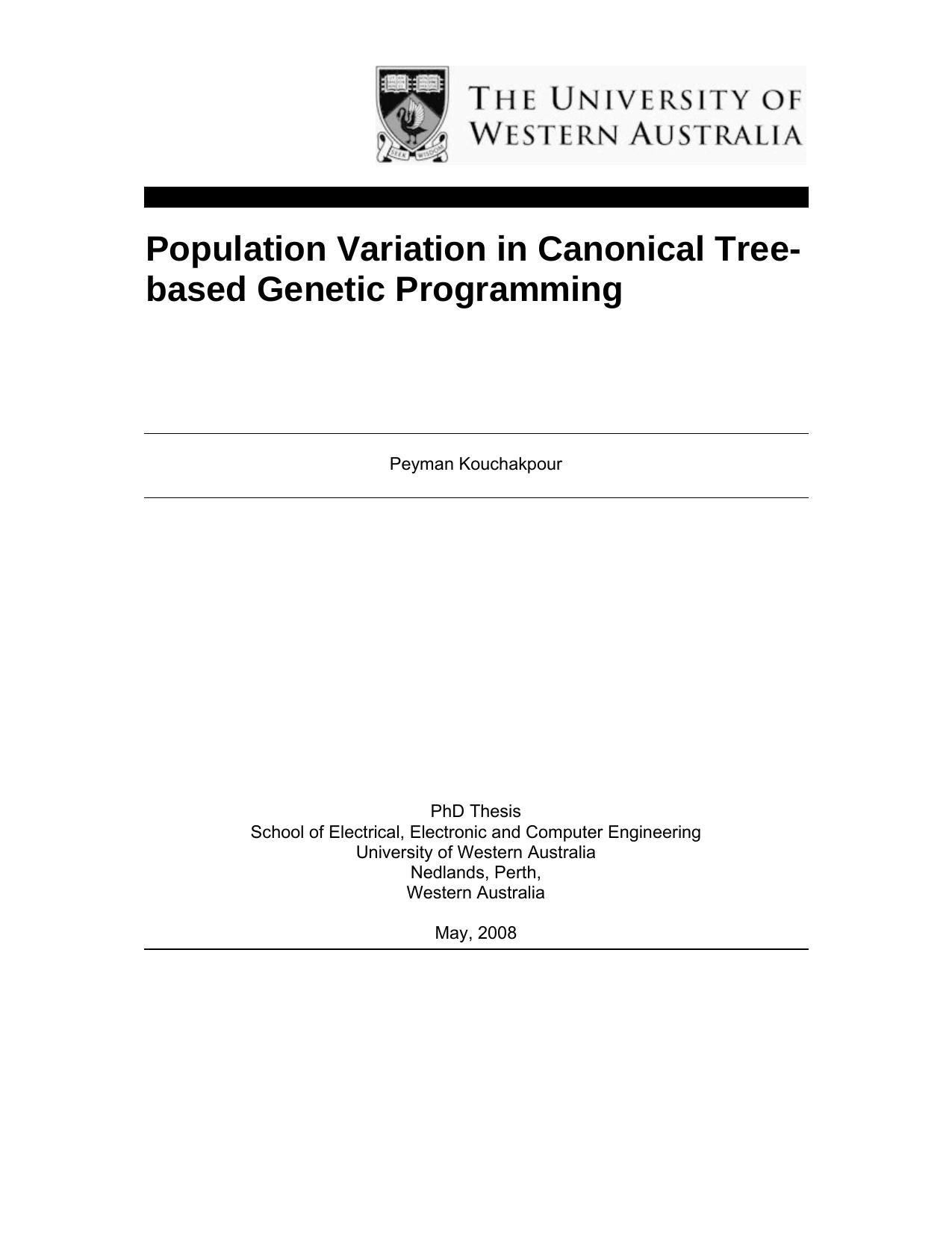 Population Variation in Canonical Treebased Genetic Programming by Peyman K