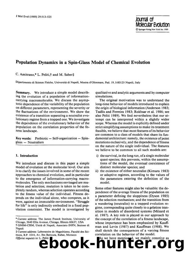 Population dynamics in a spin-glass model of chemical evolution by Unknown