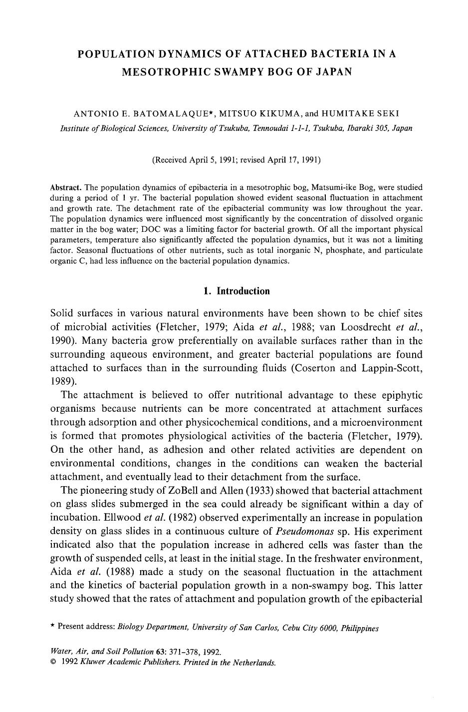 Population dynamics of attached bacteria in a mesotrophic swampy Bog of Japan by Unknown