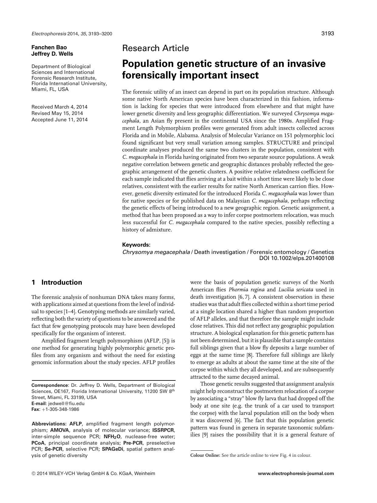 Population genetic structure of an invasive forensically important insect by Unknown