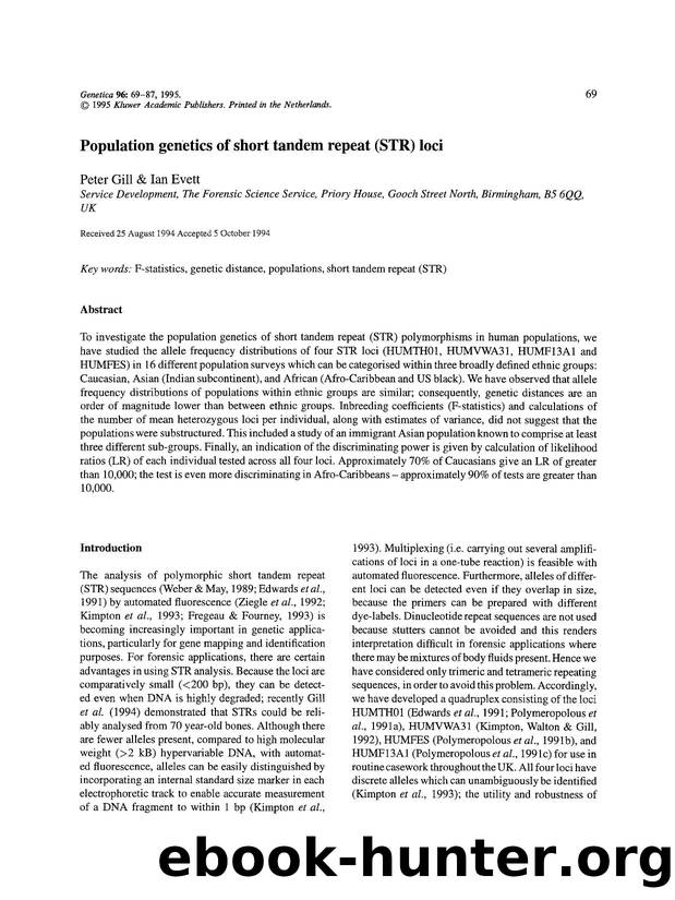 Population genetics of short tandem repeat (STR) loci by Unknown