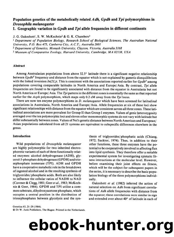 Population genetics of the metabolically related <Emphasis Type="Italic">Adh, Gpdh<Emphasis> and <Emphasis Type="Italic">Tpi<Emphasis> polymorphisms in <Emphasis Type="Italic">Dros by Unknown