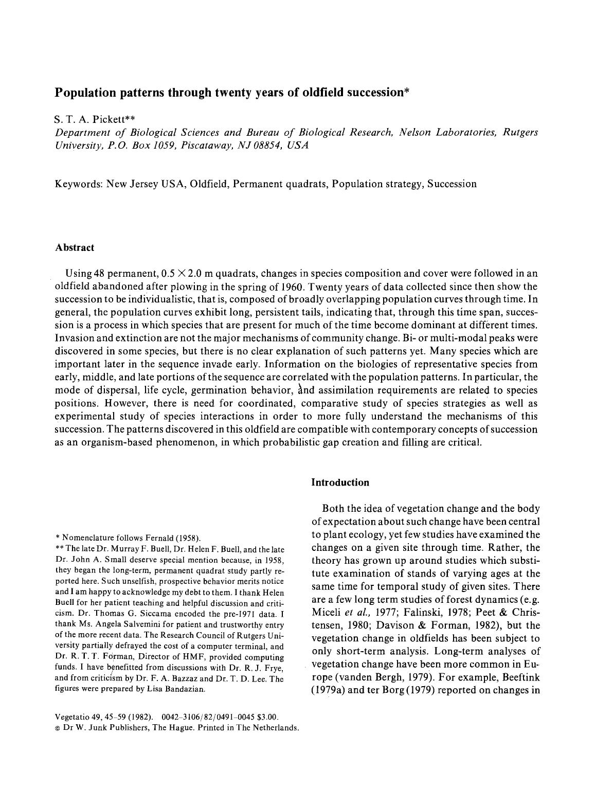 Population patterns through twenty years of oldfield succession by Unknown
