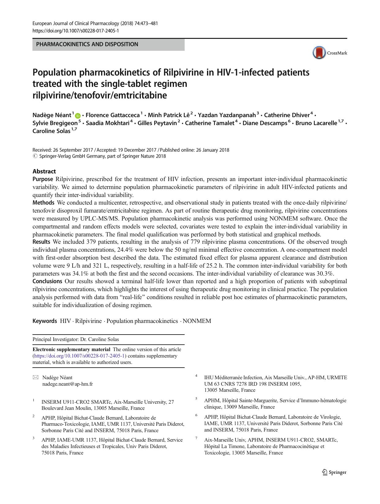 Population pharmacokinetics of Rilpivirine in HIV-1-infected patients treated with the single-tablet regimen rilpivirinetenofoviremtricitabine by unknow