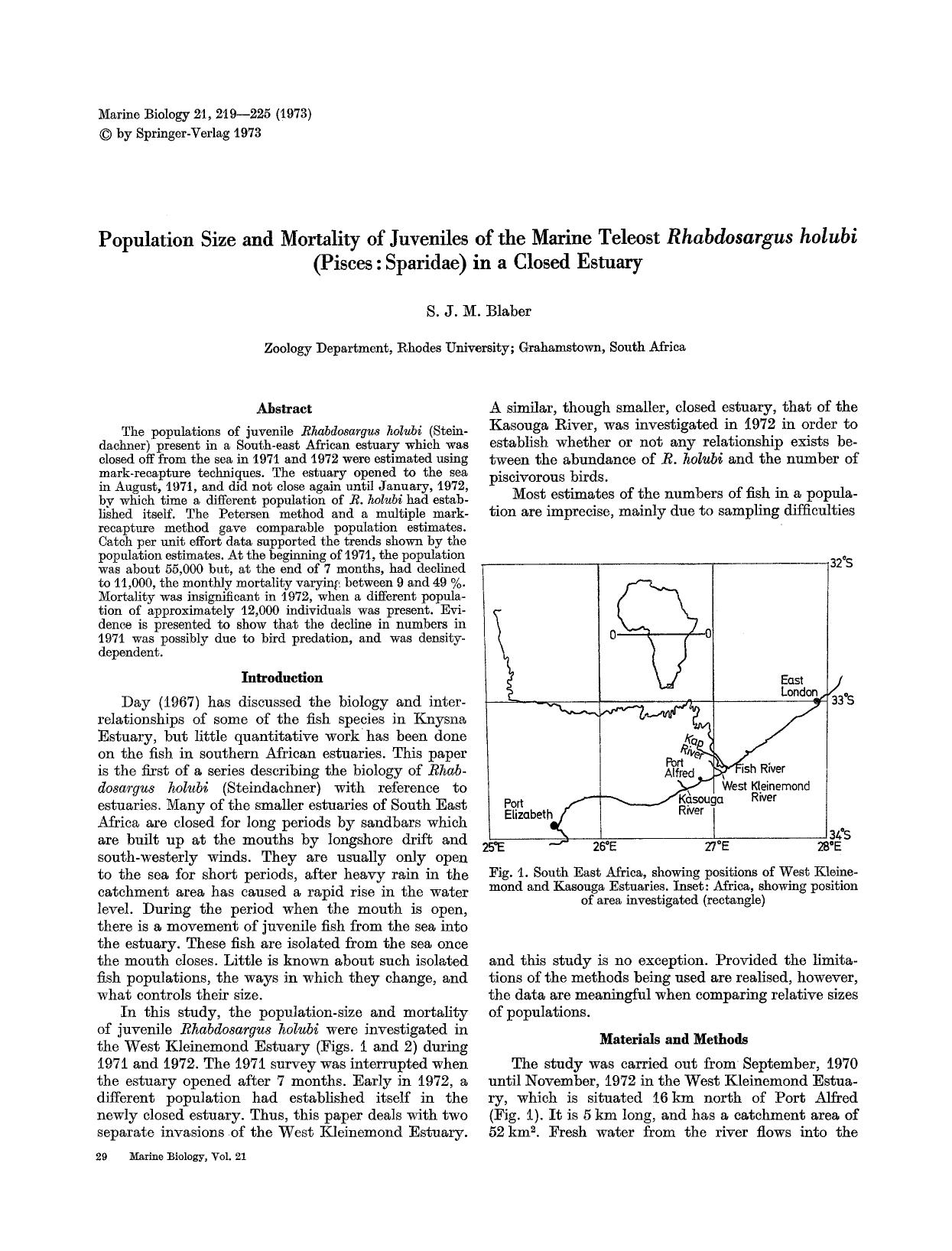 Population size and mortality of juveniles of the marine teleost <Emphasis Type="Italic">Rhabdosargus holubi<Emphasis> (Pisces: Sparidae) in a closed estuary by Unknown