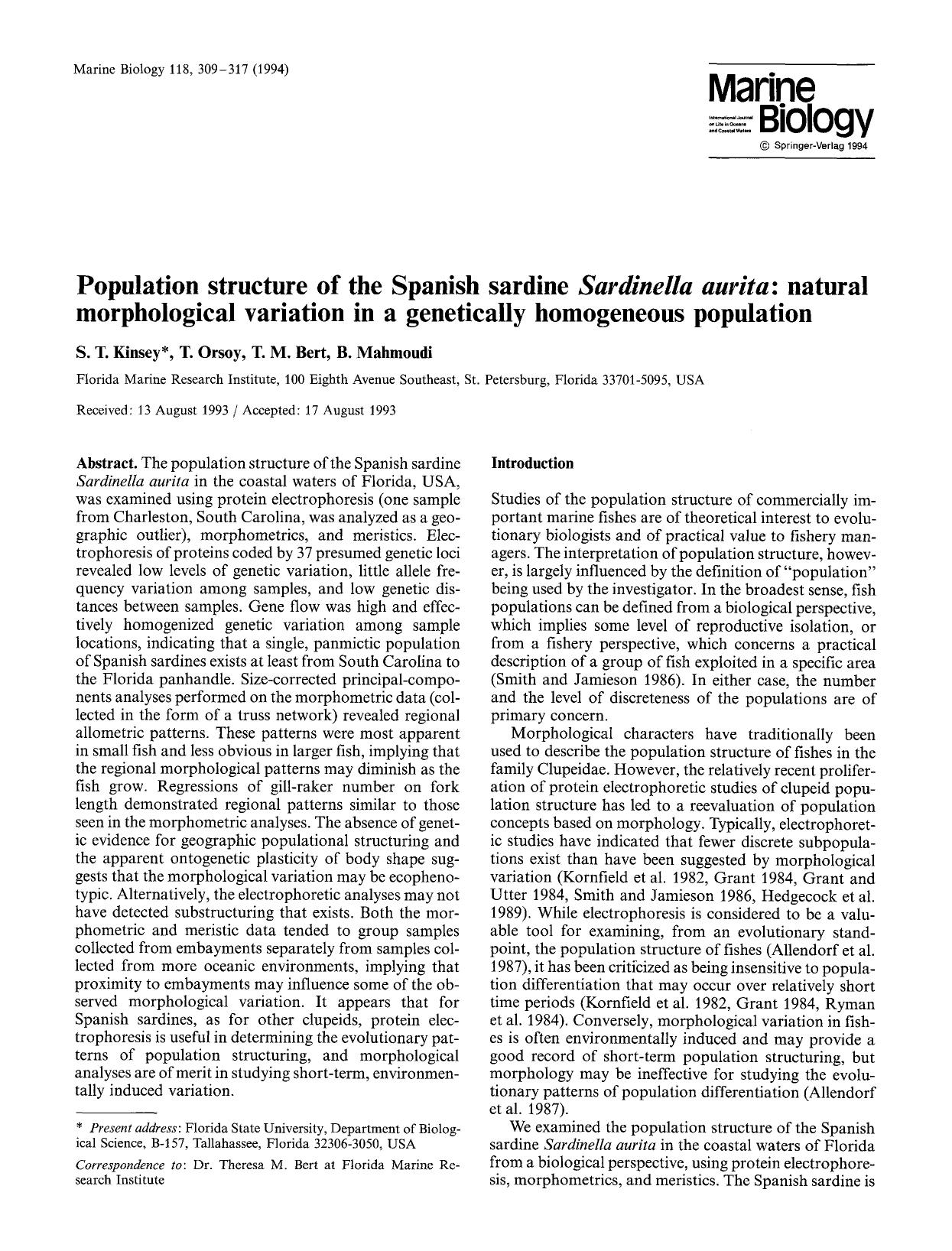Population structure of the Spanish sardine <Emphasis Type="Italic">Sardinella aurita<Emphasis>: natural morphological variation in a genetically homogeneous population by Unknown