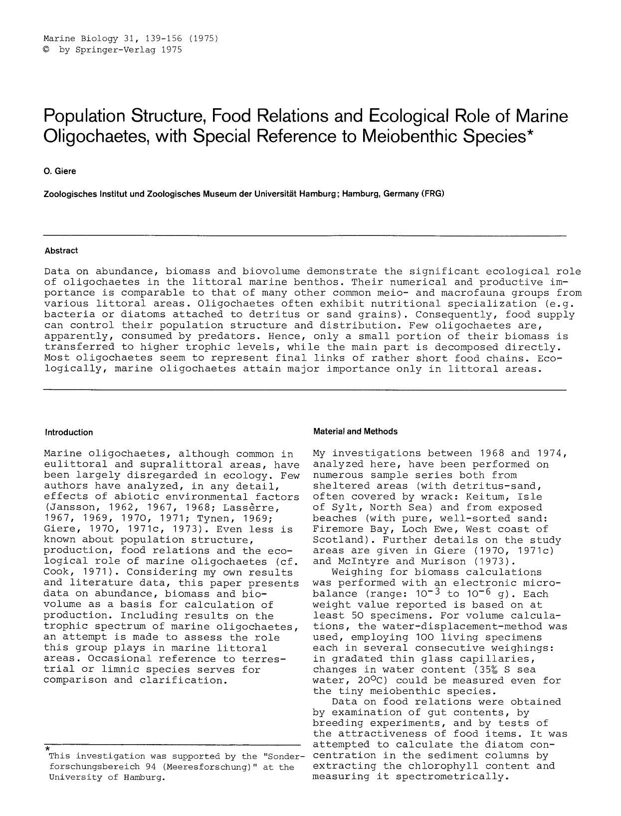 Population structure, food relations and ecological role of marine oligochaetes, with special reference to meiobenthic species by Unknown