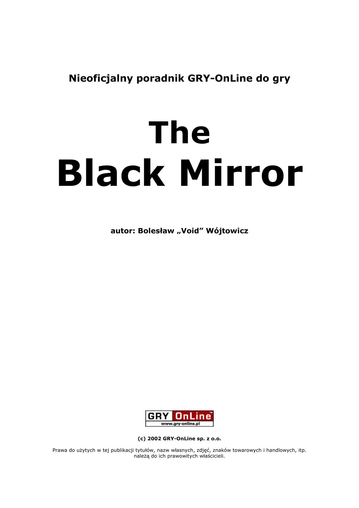 Poradnik Gry-OnLine do gry The Black Mirror by Bolesław „Void” Wójtowicz