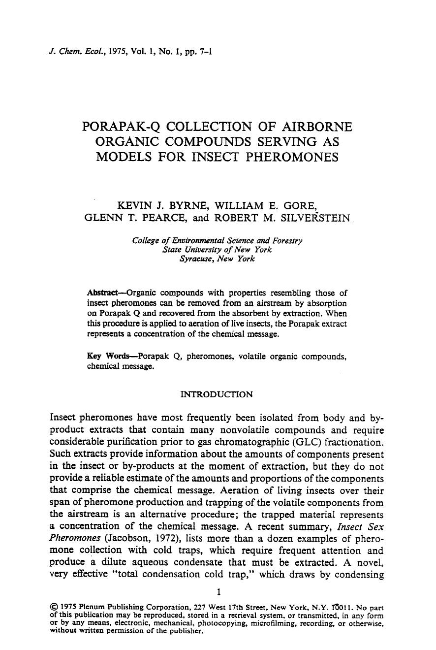 Porapak-Q collection of airborne organic compounds serving as models for insect pheromones by Unknown