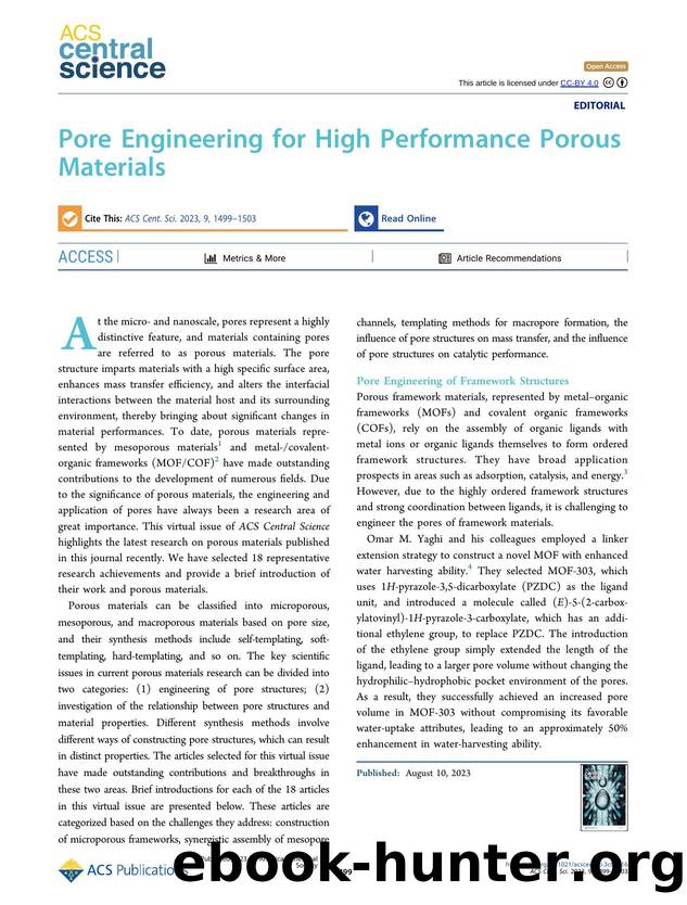 Pore Engineering for High Performance Porous Materials by Dongyuan Zhao (ORCID: g/0000-0001-8440-6902) & Tiancong Zhao