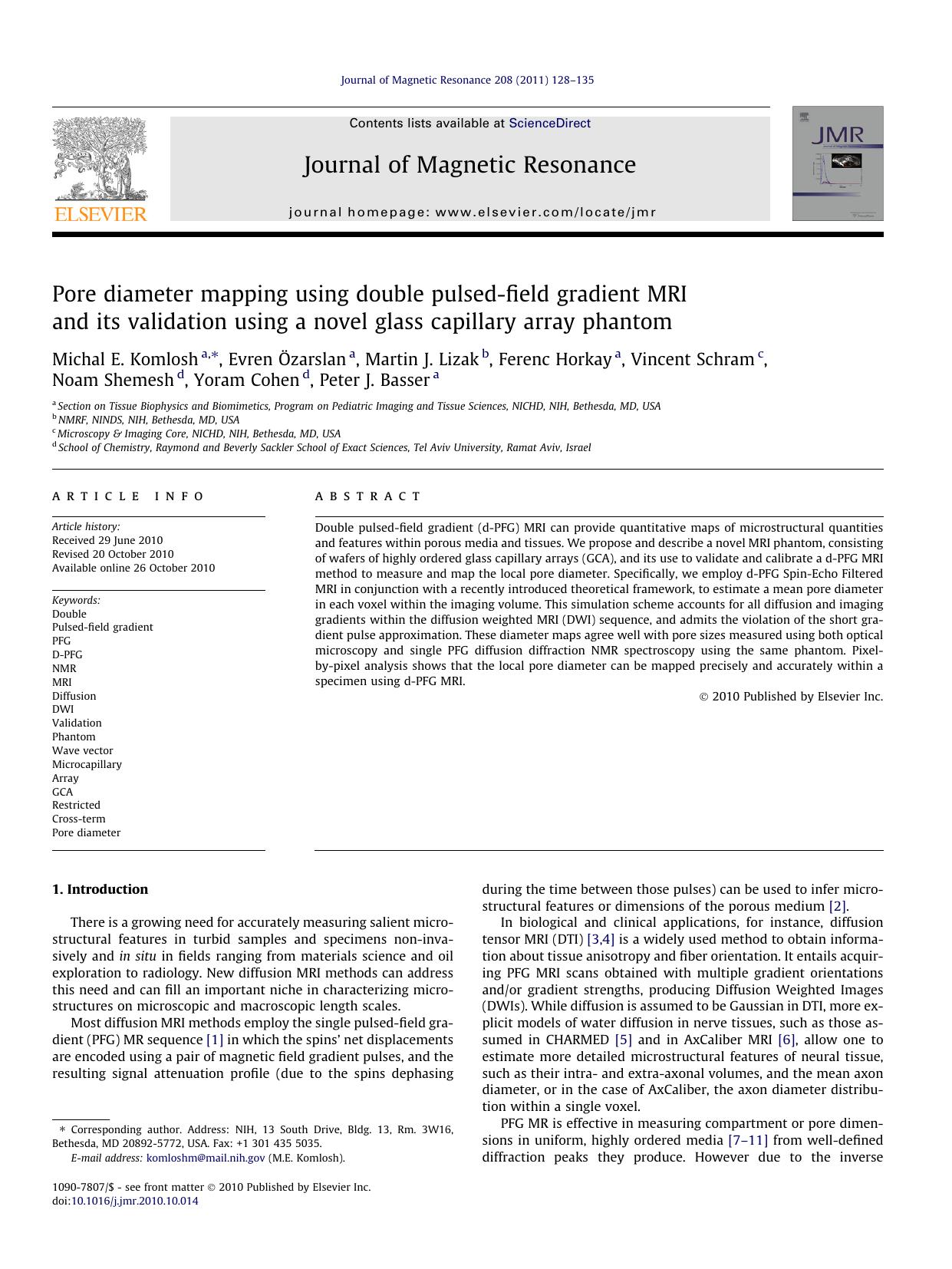 Pore diameter mapping using double pulsed-field gradient MRI and its validation using a novel glass capillary array phantom by unknow