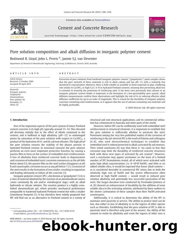 Pore solution composition and alkali diffusion in inorganic polymer cement by Redmond R. Lloyd & John L. Provis & Jannie S.J. van Deventer