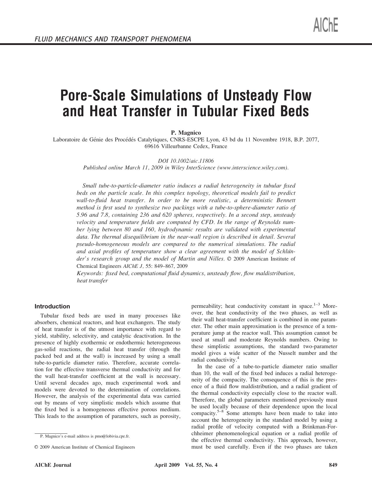 Pore-scale simulations of unsteady flow and heat transfer in tubular fixed beds by Unknown