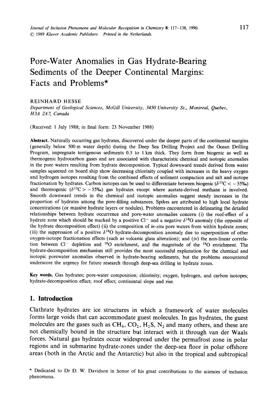 Pore-water anomalies in gas hydrate-bearing sediments of the deeper continental margins: Facts and problems by Unknown