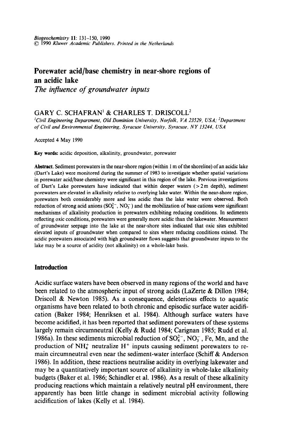 Porewater acidbase chemistry in near-shore regions of an acidic lake by Unknown