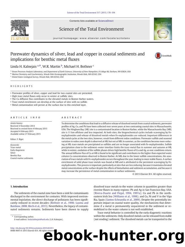 Porewater dynamics of silver, lead and copper in coastal sediments and implications for benthic metal fluxes by Linda H. Kalnejais & W.R. Martin & Michael H. Bothner