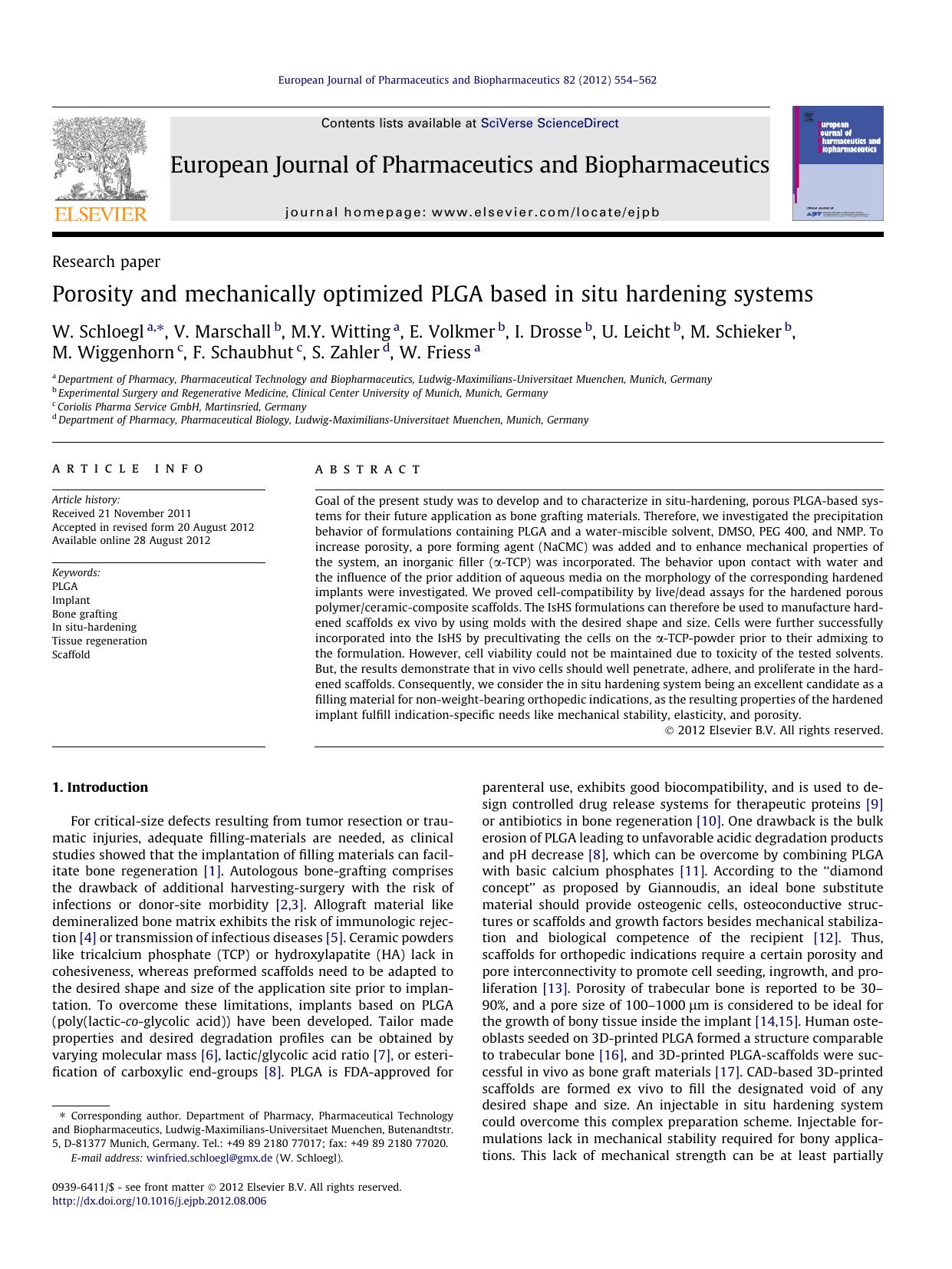Porosity and mechanically optimized PLGA based in situ hardening systems by unknow
