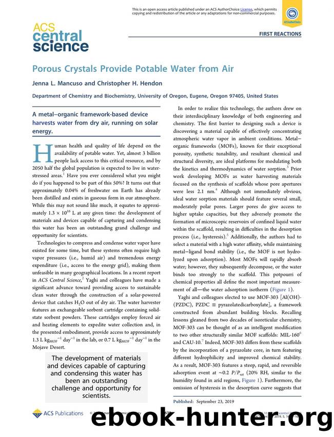 Porous Crystals Provide Potable Water from Air by Jenna L. Mancuso & Christopher H. Hendon (ORCID: 0000-0002-7132-768X)