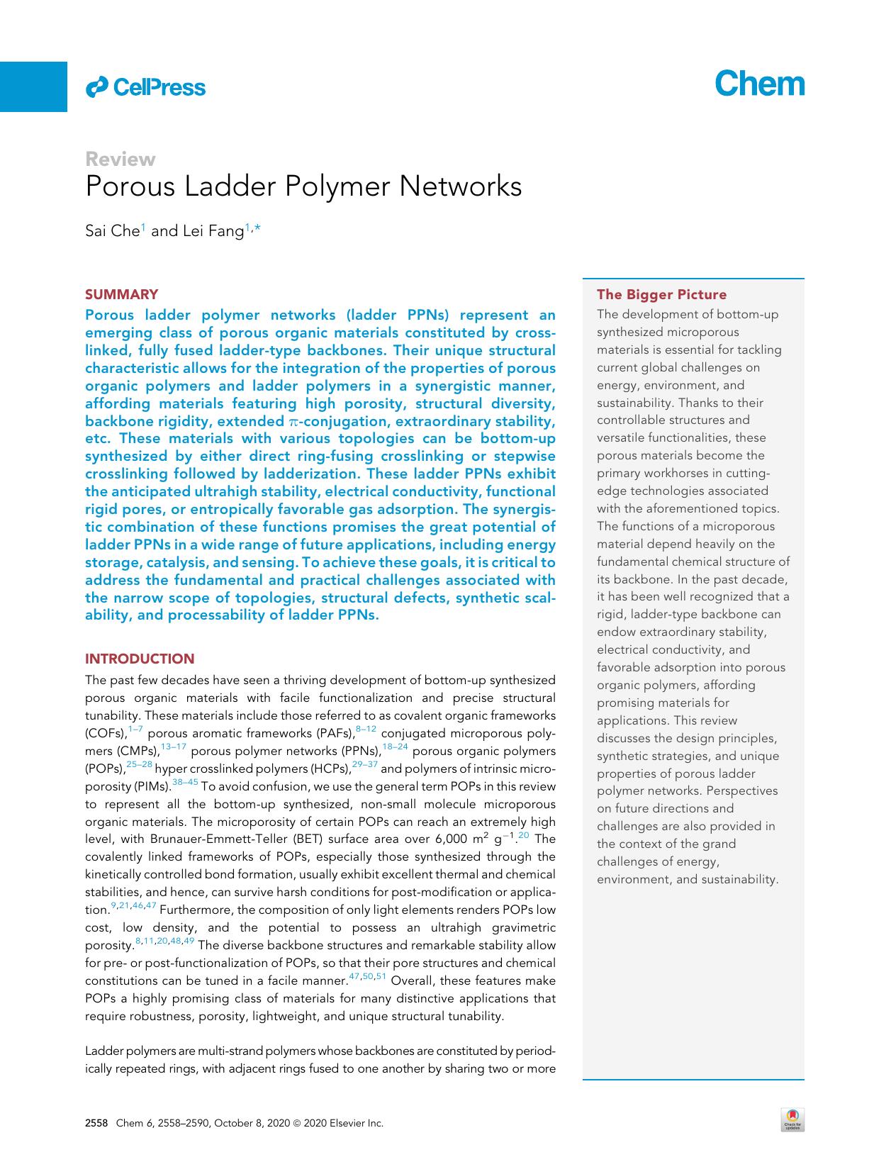 Porous Ladder Polymer Networks by Sai Che & Lei Fang